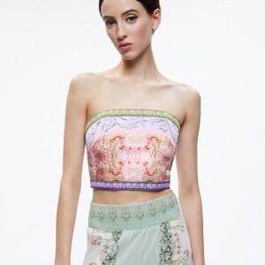 NWOT ALICE + OLIVIA CERESI SMOCKED BACK BANDEAU TOP, 0